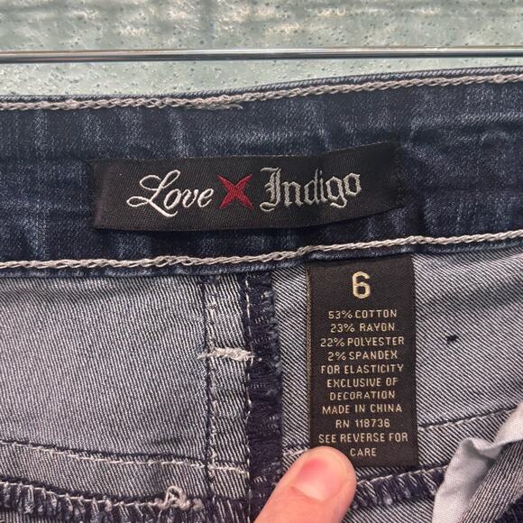 Love Indigo Blue Embellished Skinny Jeans with Stretch and Distressed Details - Picture 3 of 10